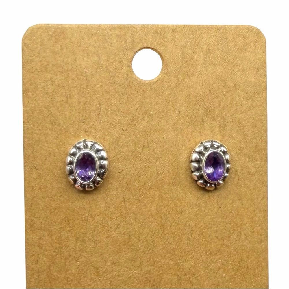 Amethyst Stud Earrings Solid 925 Sterling Silver Oval